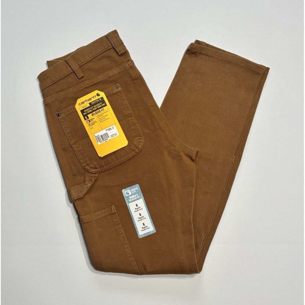 Sz 6 NWT Carhartt Women’s Rugged Flex Relaxed Fit Twill Double-Front Pants Brown